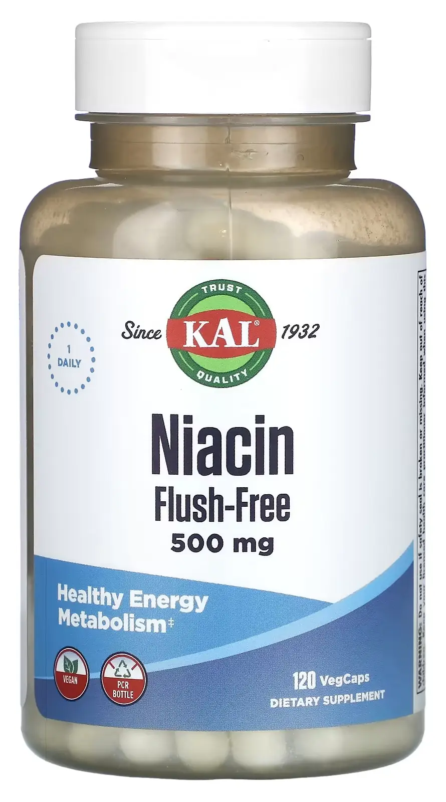 Витамины KAL Niacin, Flush-Free, 500 мг, 120 веганских капсул (CAL-28612)