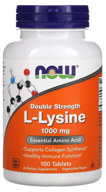 БАД NOW Foods L-лизин, двойная концентрация, 1000 мг, 100 таблеток  (NOW-00113)