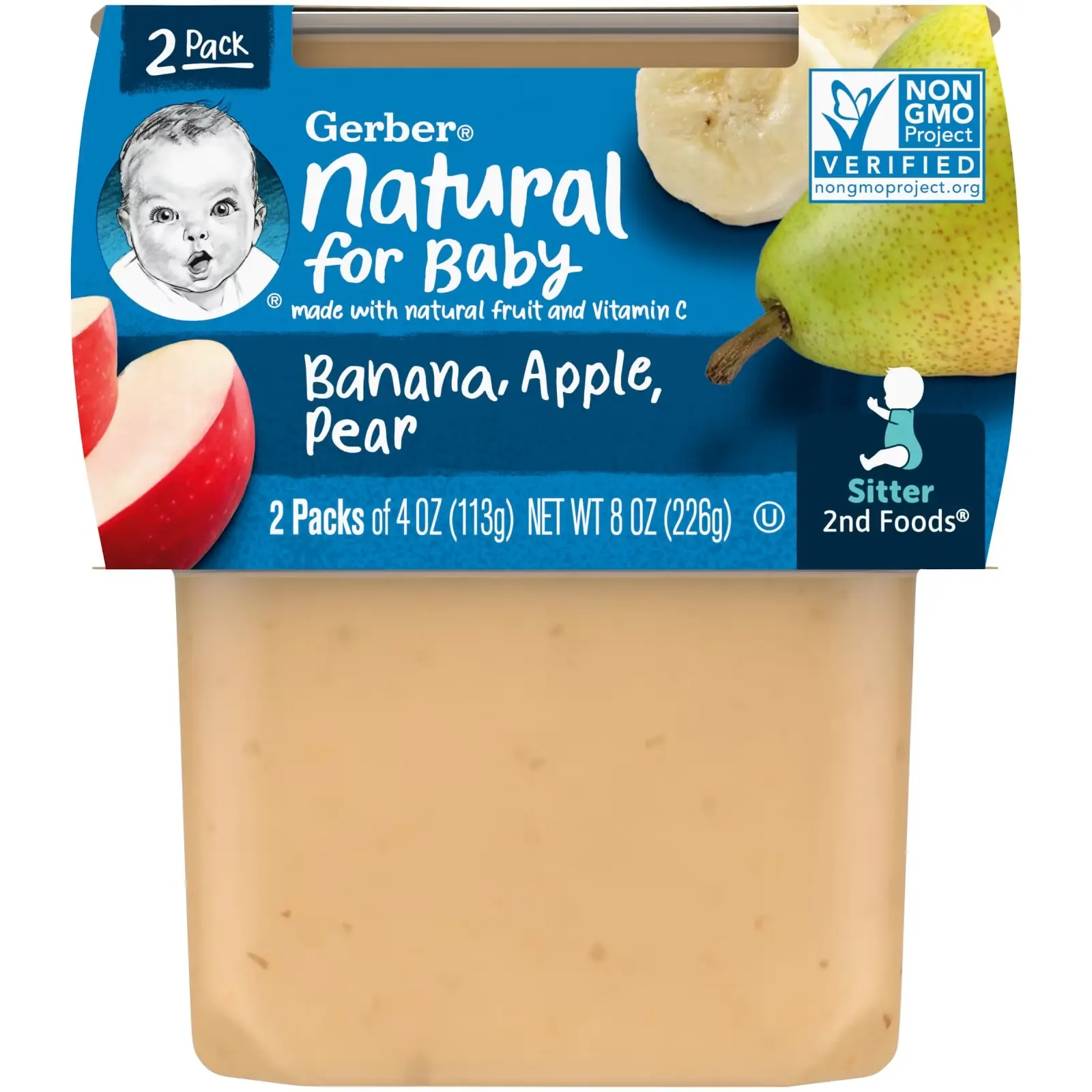 Пюре Gerber Natural for Baby, 2st Foods, Banana, Apple, Pear, 2 банки по 113 г (GBR-07642)