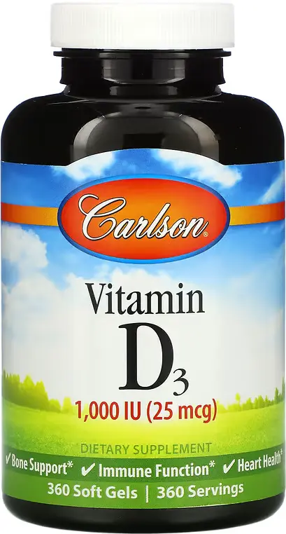 Витамины Carlson Vitamin D3, 25 мкг, (1000 МЕ), 360 мягких таблеток  (CAR-14560)