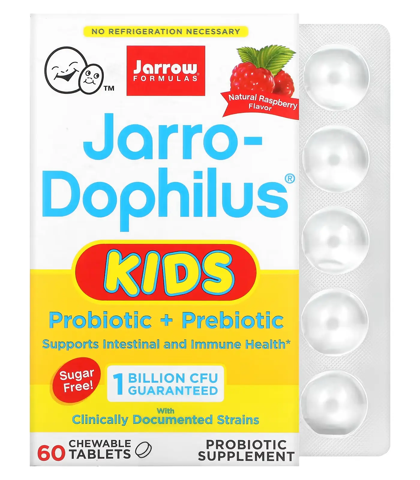 Комплекс Jarrow Formulas Jarro-Dophilus Kids, Probiotic + Prebiotic, 1 Billion CFU, Natural Raspberry, 60 жевательных таблеток (JRW-03069)