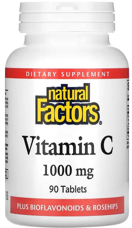Витамины Natural Factors Vitamin C, Plus Bioflavonoids & Rosehips, 1000 мг, 90 таблеток  (NFS-01344)
