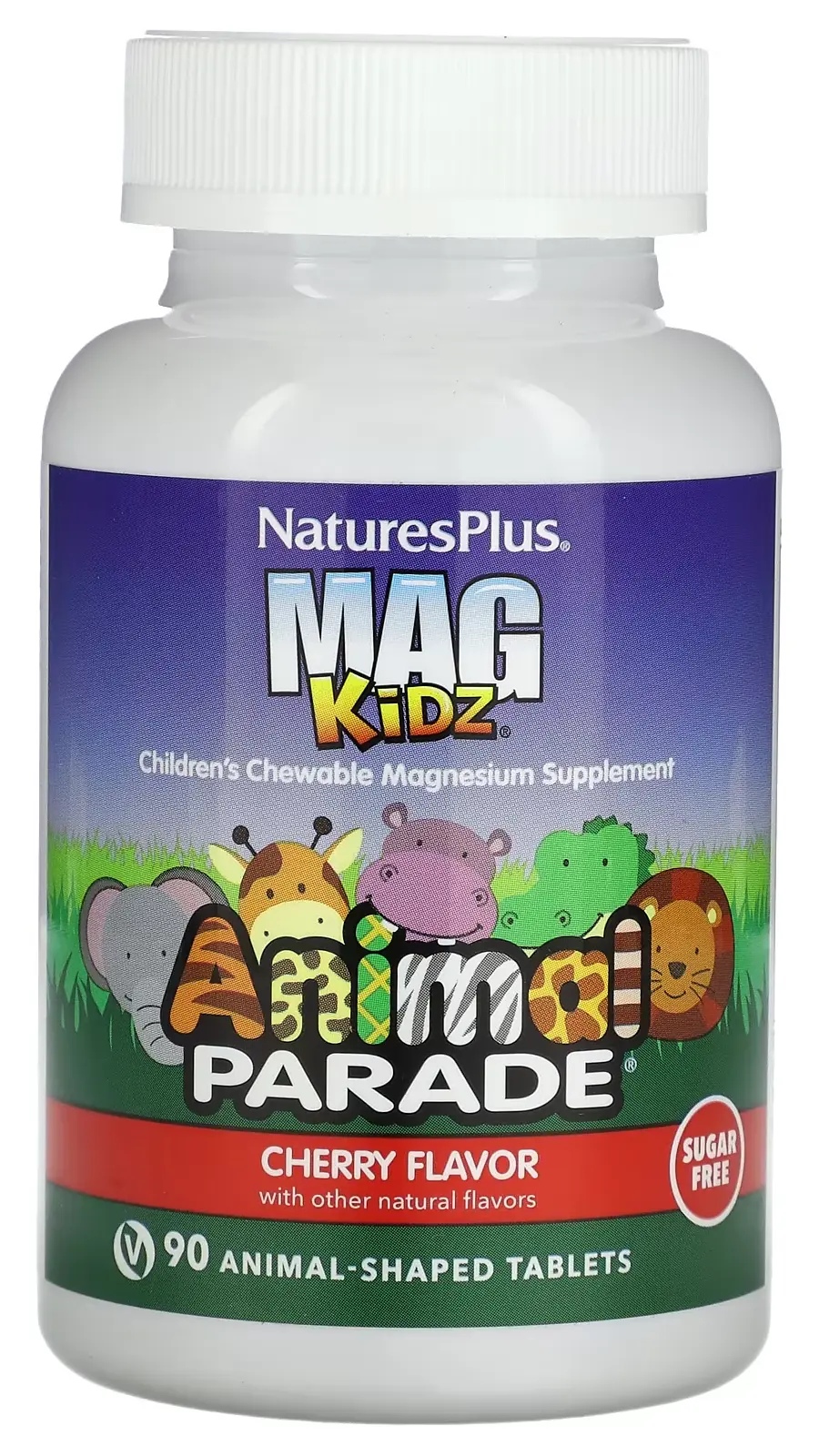 Витамины Natures Plus Animal Parade, MagKidz, Children's Chewable Magnesium, Cherry, 90 таблеток в форме животных (NAP-29942)