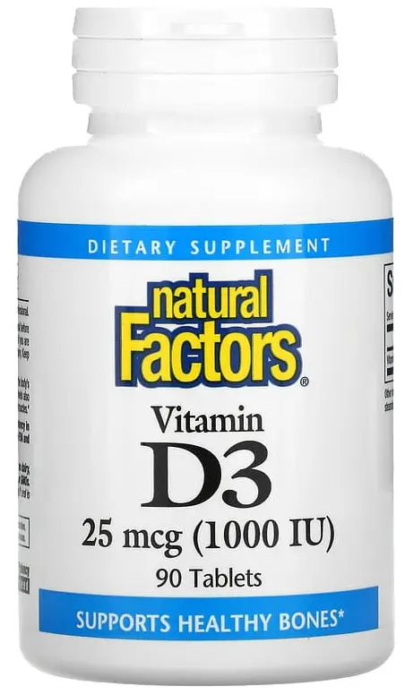 Витамины Natural Factors Vitamin D3, 25 мкг (1,000 МЕ), 90 таблеток  (NFS-01050)