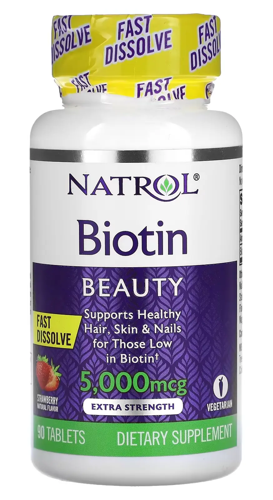 Витамины Natrol Biotin, Fast Dissolve, Maximum Strength, 5 000 мкг Strawberry, 90 таблеток (NTL-06323)