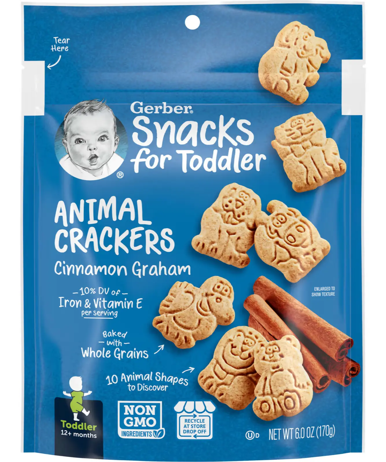 Печенье Gerber Snacks for Toddler, Animal Crackers, 12+ Months, Cinnamon Graham, 170 г (GBR-00595)