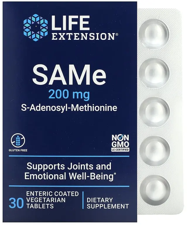 БАД Life Extension SAMe S-Adenosyl-Methionine, 200 мг, 30 вегетарианских таблеток  (LEX-21753)