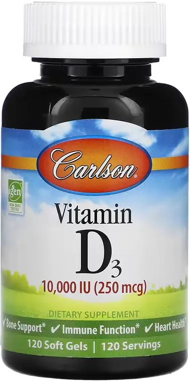 Витамины Carlson Vitamin D3, 250 мкг (10000 МЕ), 120 мягких желатиновых капсул  (CAR-01421)