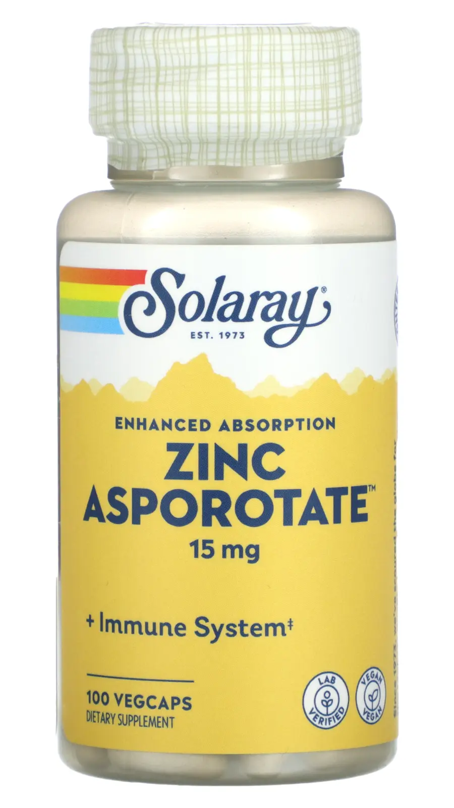 Минералы Solaray Enhanced Absorption, Zinc Asporotate, 15 мг, 100 веганских капсул (SOR-04700)