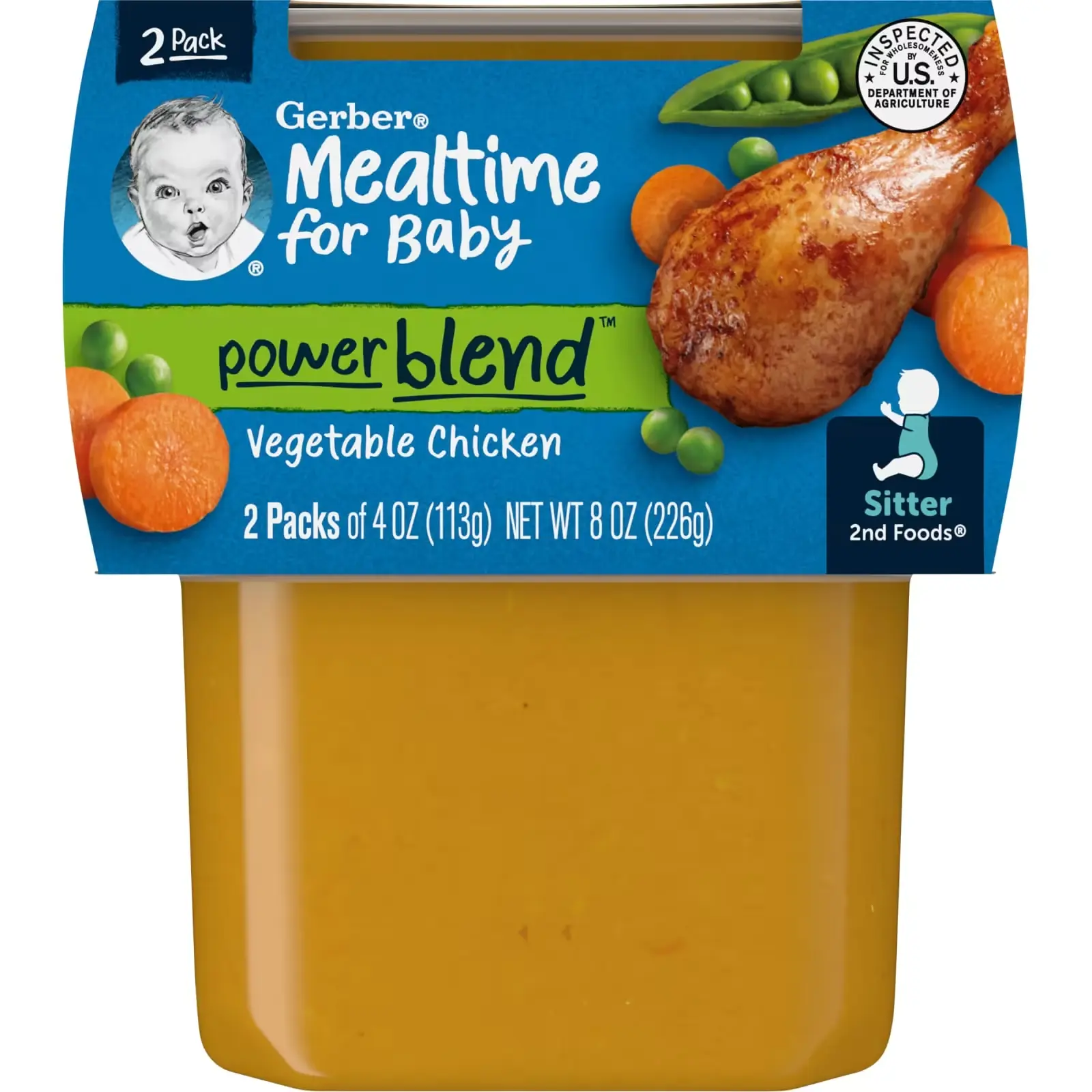 Пюре Gerber Mealtime for Baby, Power Blend, 2nd Foods, Vegetable Chicken, 2 банки по 113 г (GBR-07302)