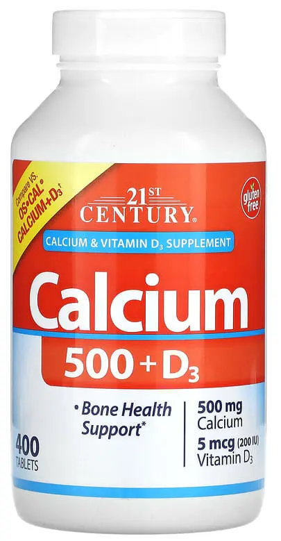 Витамины 21st Century Calcium 500 + D3, 400 таблеток  (CEN-27523)