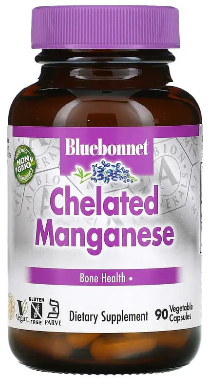 Витамины Bluebonnet Nutrition Chelated Manganese, 90 растительных капсул  (BLB-00674)