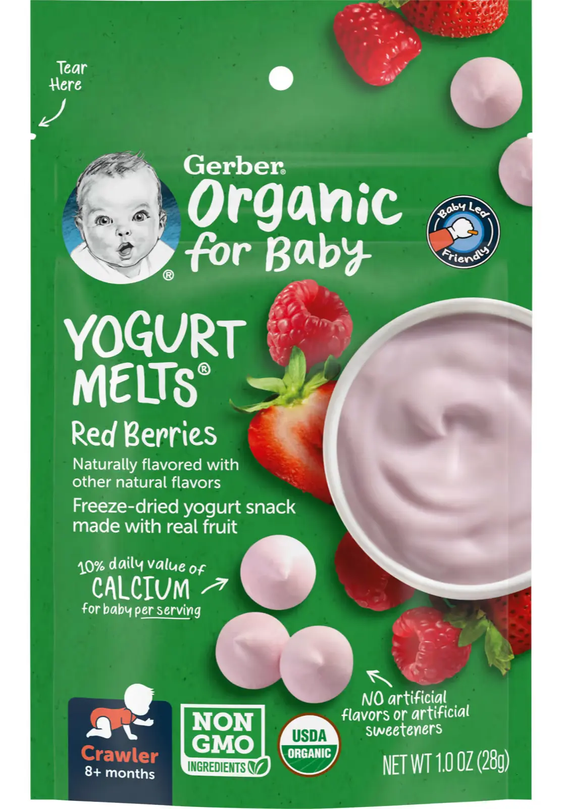 Снэки Gerber Organic for Baby, Yogurt Melts, 8+ Months, Red Berries, 28 г (GBR-04829)