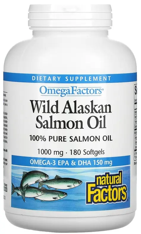 БАД Natural Factors OmegaFactors, Wild Alaskan Salmon Oil, 1 000 мг, 180 мягких капсул (NFS-02257)