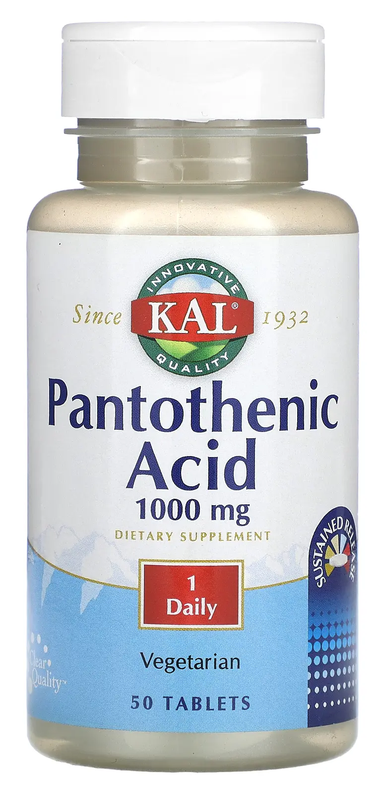 Витамины KAL Pantothenic Acid, 1000 мг, 50 таблеток (CAL-83904)