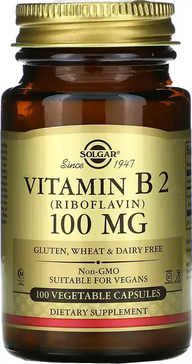 Витамины Solgar Vitamin B2 (Riboflavin), 100 мг, 100 растительных капсул  (SOL-03050)