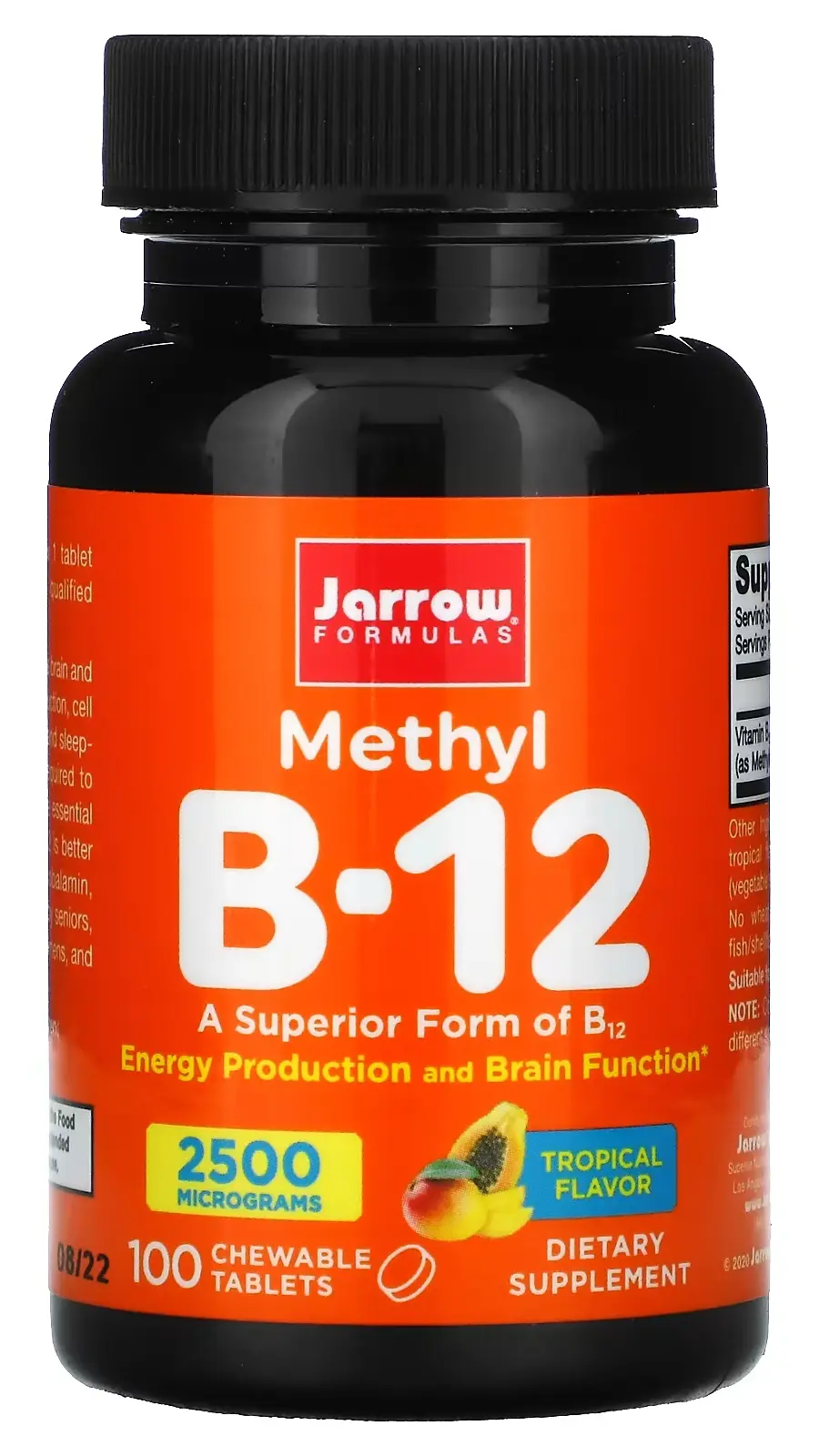 Витамины Jarrow Formulas Methyl B-12 2500 мкг, Tropical, 100 жевательных пастилок (JRW-18016)