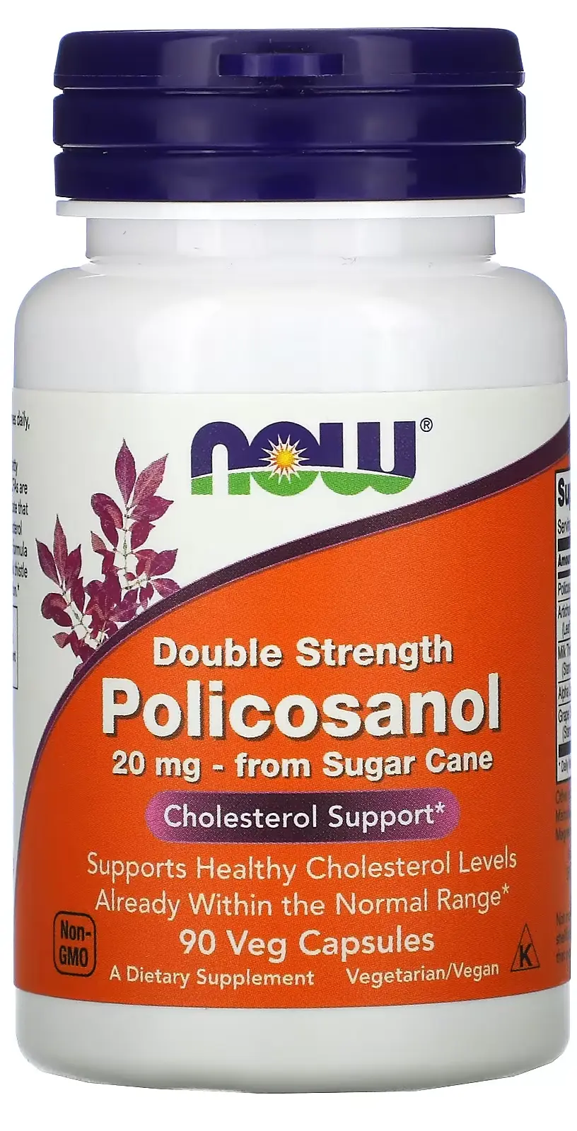 БАД NOW Foods Double Strength Policosanol, 20 мг, 90 вегетарианских капсул  (NOW-01824)