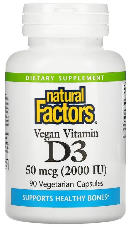 Витамины Natural Factors Vegan Vitamin D3, 50 мкг (2 000 МЕ), 90 растительных капсул  (NFS-01068)