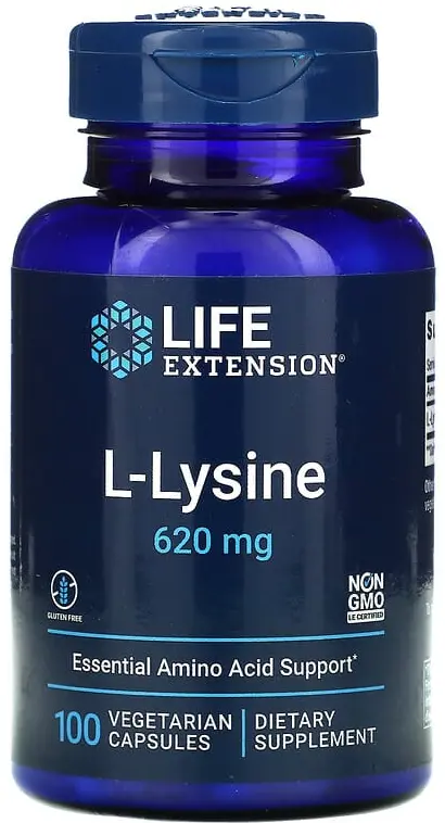 Аминокислота Life Extension L-Lysine, 620 мг, 100 вегетарианских капсул (LEX-16781)