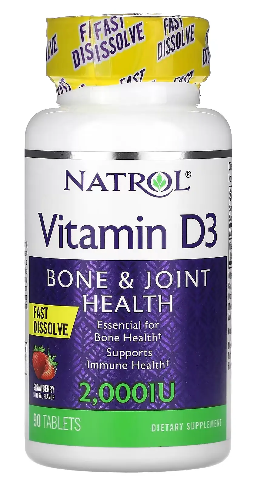 Витамины Natrol Vitamin D3, Bone & Joint Health, 2 000 IU Strawberry, 90 таблеток (NTL-05889)