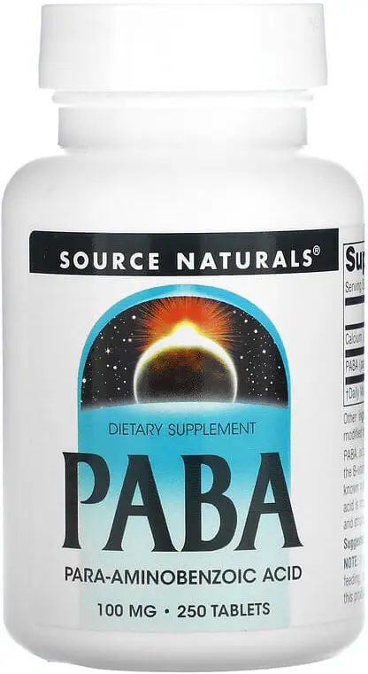 БАД Source Naturals PABA, 100 мг, 250 таблеток  (SNS-00508)