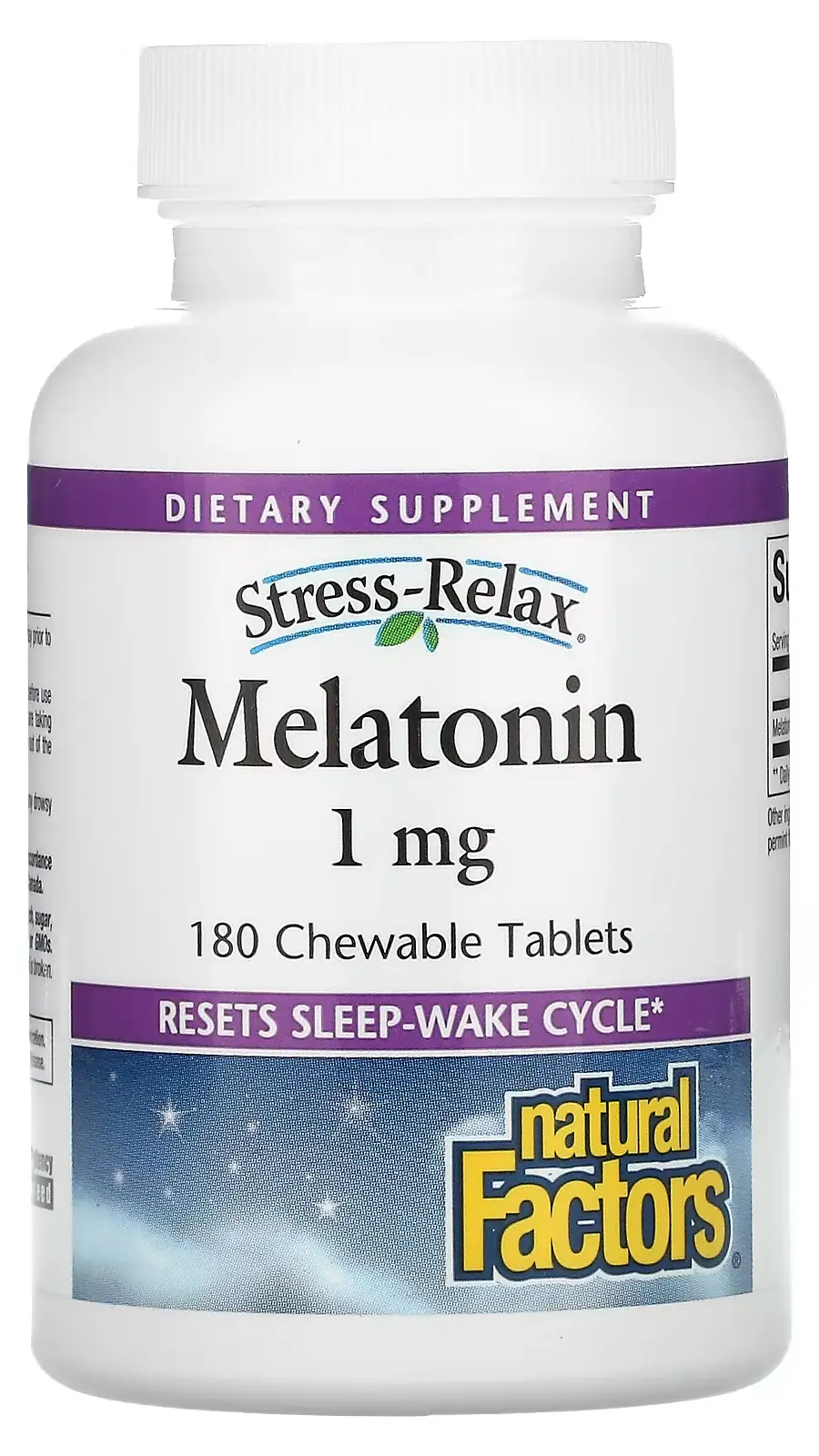 БАД Natural Factors Stress-Relax, Melatonin, 1 мг, 180 жевательных таблеток (NFS-02714)