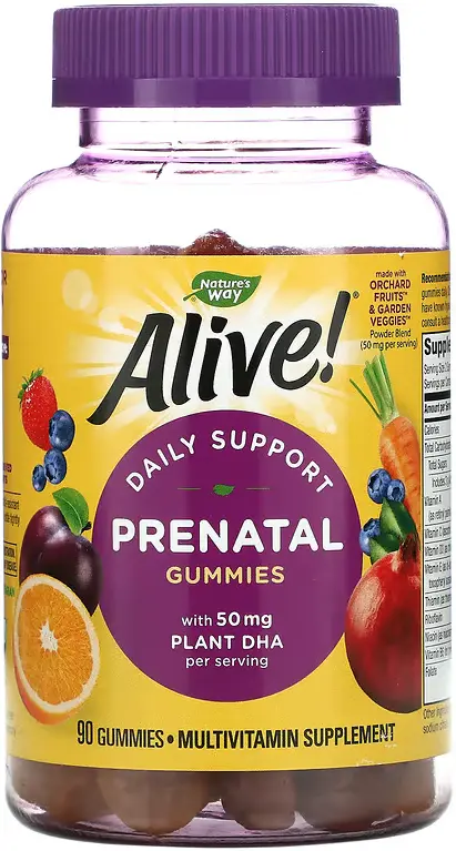 Витамины Nature's Way Alive! Prenatal with Plant DHA,Orange & Raspberry, 90 мармеладок  (NWY-10488)