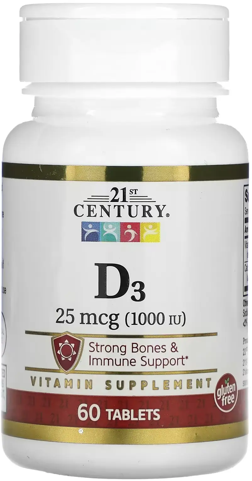 Витамины 21st Century D3, 25 мкг (1000 МЕ), 60 таблеток  (CEN-28030)