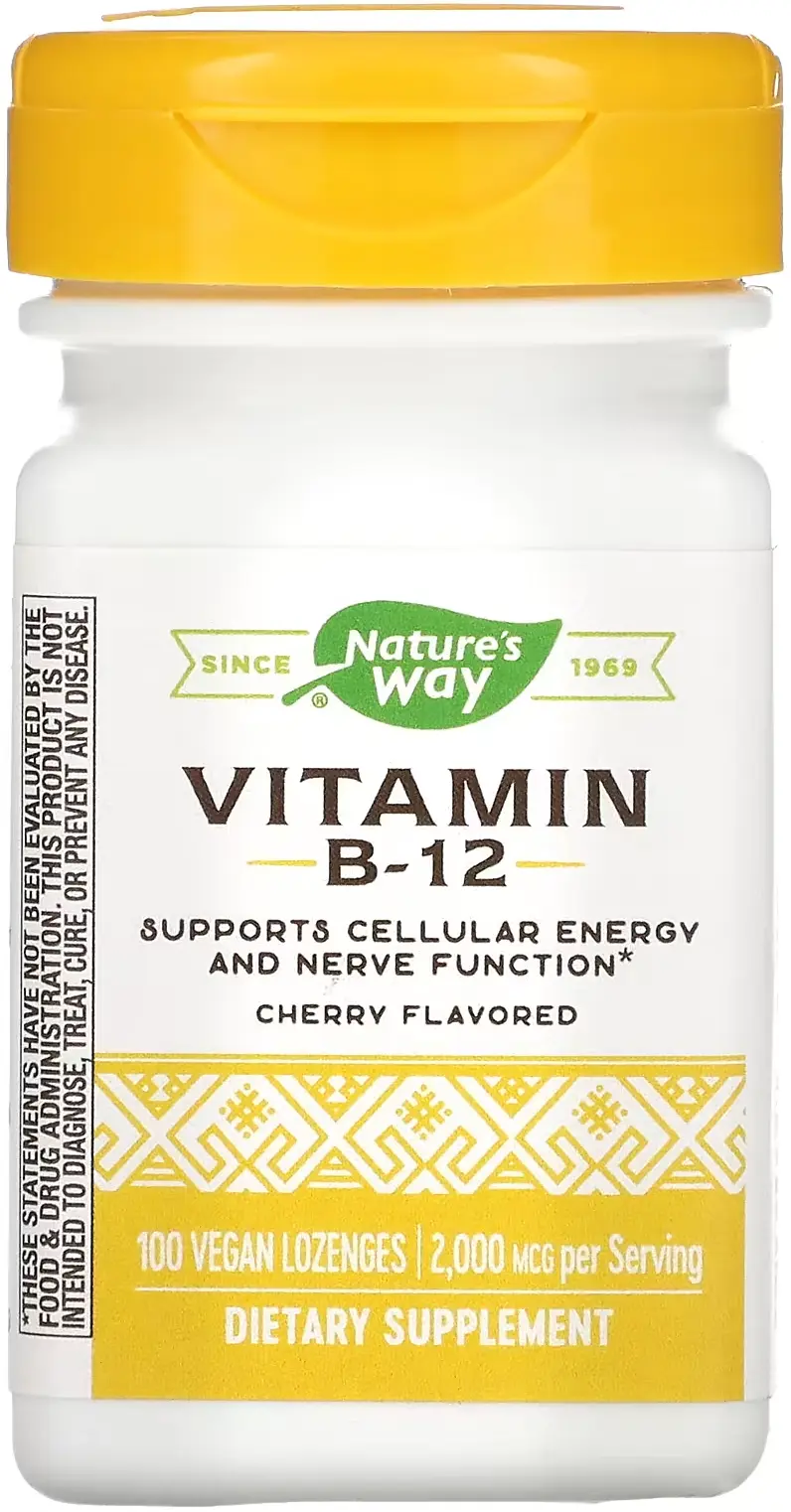 Витамины Nature's Way Vitamin B-12, Cherry, 2000 мкг, 100 веганских пастилок  (NWY-40440)