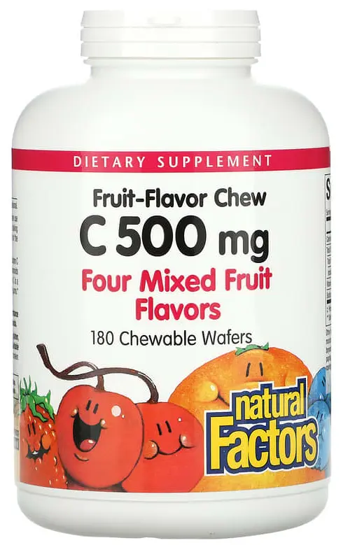 Витамины Natural Factors Fruit-Flavor Chew Vitamin C, 500 мг, 180 жевательных пастилок  (NFS-01336)