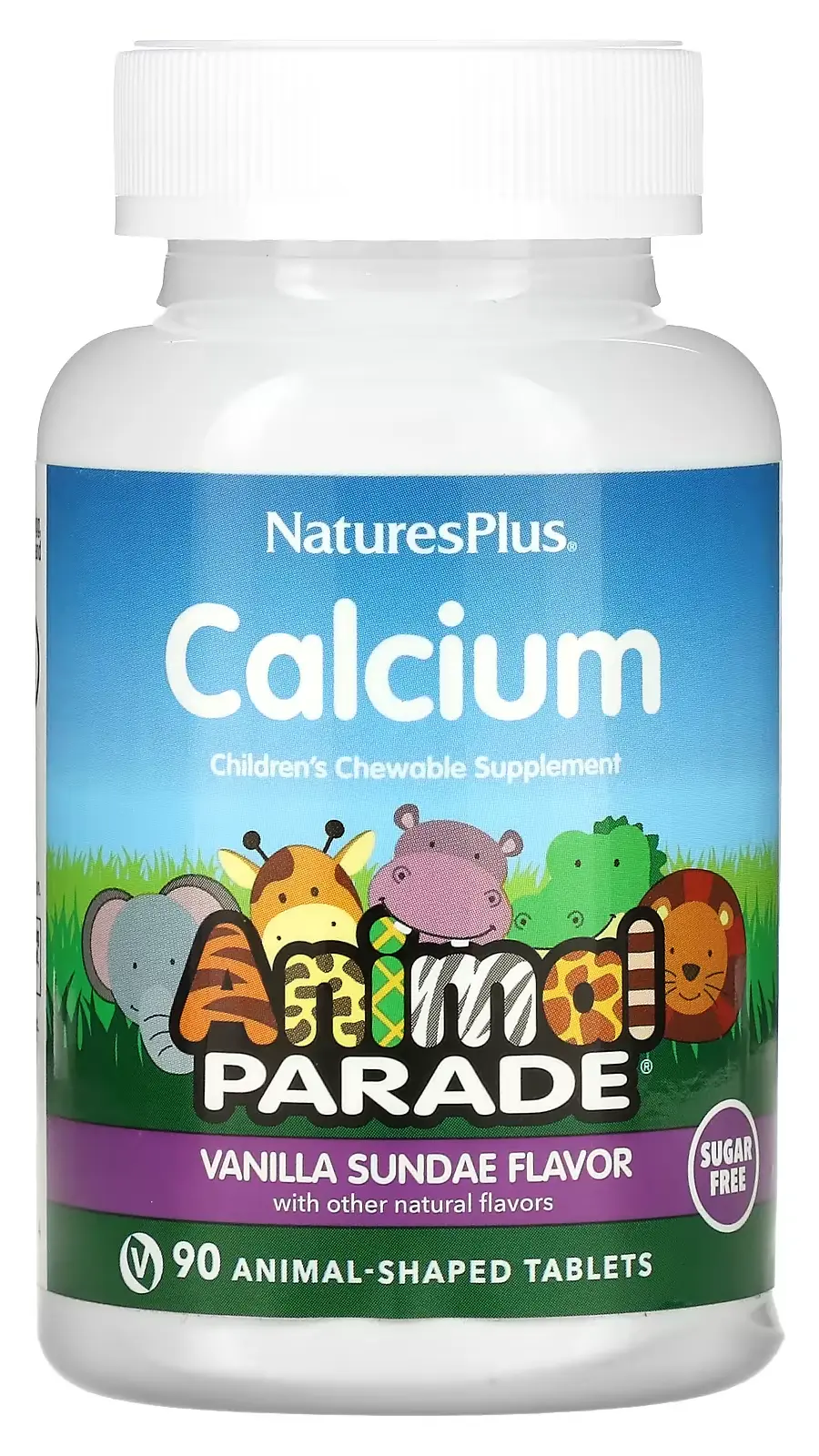 Витамины Natures Plus Animal Parade,Calcium Children’s Chewable Supplement, Vanilla Sundae,Sugar Free, 90 таблеток в форме животных (NAP-29921)