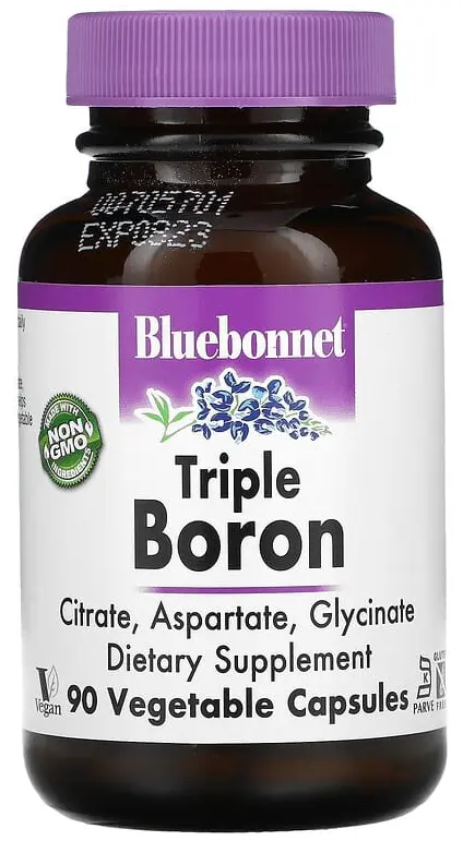 Витамины Bluebonnet Nutrition Triple Boron, Citrate, Aspartate, Glycinate, 90 растительных капсул  (BLB-00685)