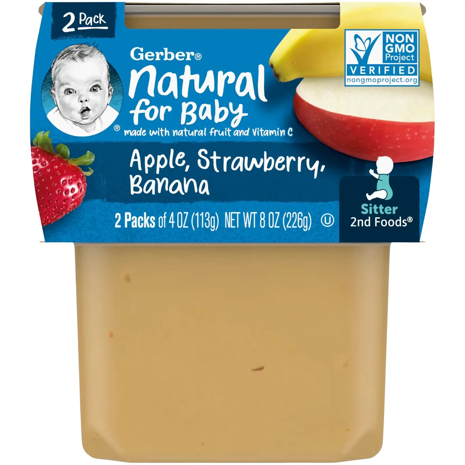 Пюре Gerber Natural for Baby, 2st Foods, Apple, Strawberry, Banana, 2 банки по 113 г (GBR-07609)