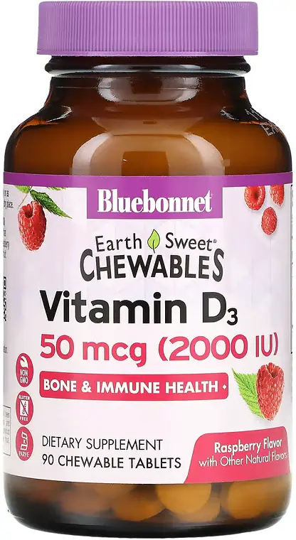 Витамины Bluebonnet Nutrition EarthSweet Chewables, Vitamin D3, Raspberry, 2000 МЕ, 90 таблеток  (BLB-00364)