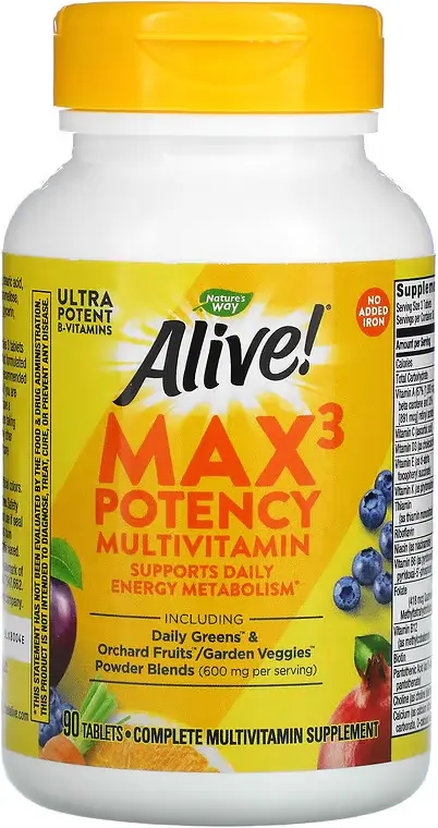 Витамины Nature's Way Alive! Max3 Potency Multivitamin, No Added Iron, 90 таблеток  (NWY-14931)