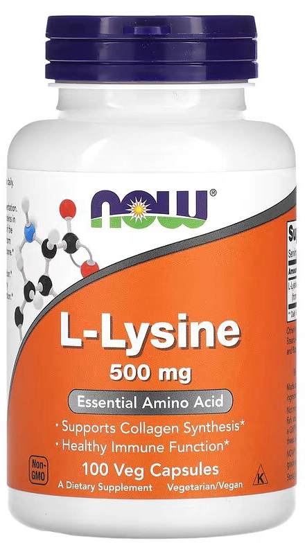 БАД NOW Foods L-лизин, 500 мг, 100 растительных капсул  (NOW-00110)