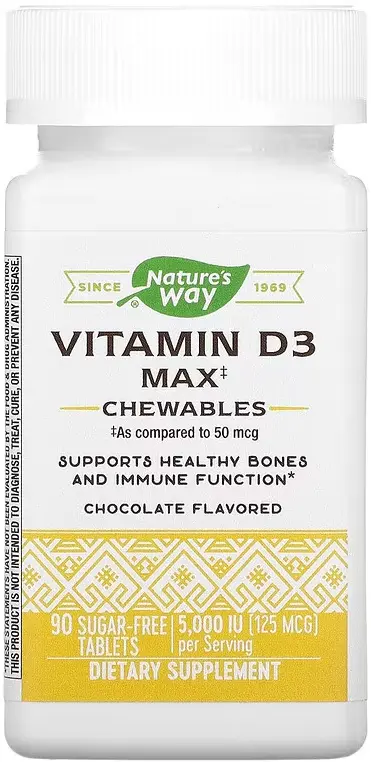 Витамины Nature's Way Vitamin D3 Max, Chocolate, 125 мкг (5000 МЕ), 90 таблеток  (NWY-56505)