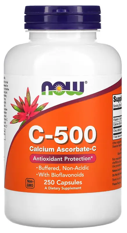 Витамины NOW Foods C-500, Calcium Ascorbate-C, 250 капсул  (NOW-00677)