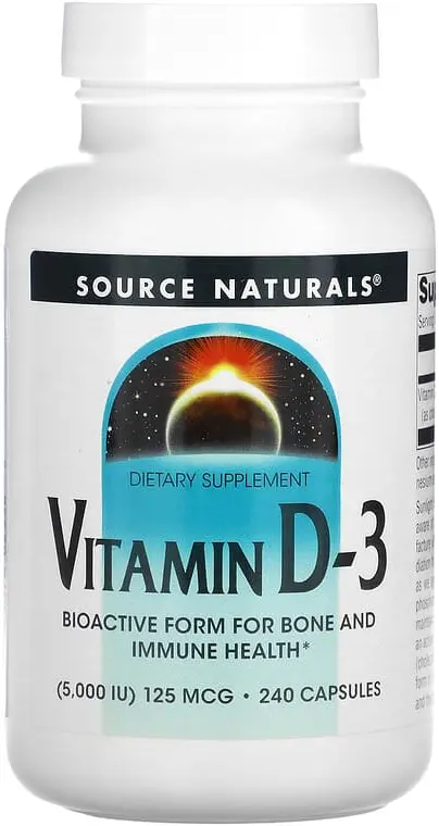Витамины Source Naturals Vitamin D-3, 5000 МЕ (125 мкг), 240 капсул  (SNS-02338)
