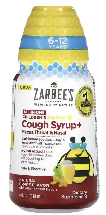 Комплекс Zarbee's Children's Daytime, Cough Syrup + Mucus, Throat & Nasal, 6-12 лет, Natural Grape 118 мл (ZAR-66383)