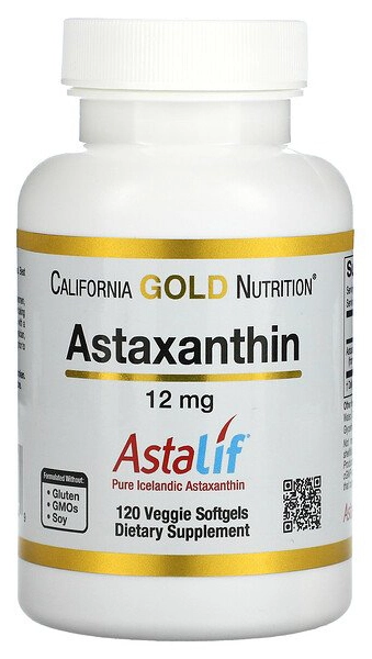 БАД California Gold Nutrition Astaxanthin, Astalif Pure Icelandic, 12 мг, 120 вегетарианских капсул  (CGN-01104)