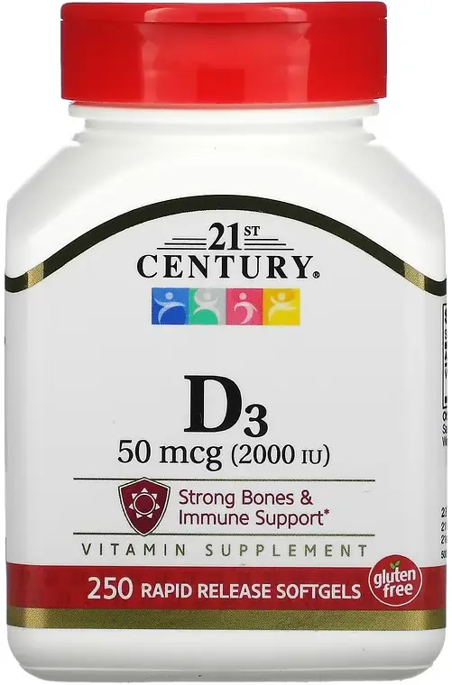 Витамины 21st Century Vitamin D3, 50 мкг (2000 МЕ), 250 мягких таблеток  (CEN-27416)