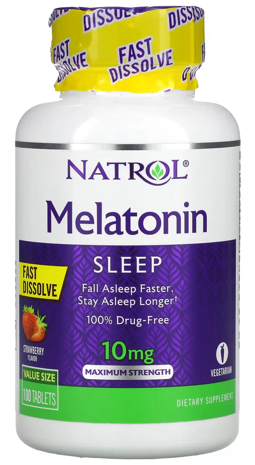 БАД Natrol Melatonin, Fast Dissolve, Maximum Strength, 10 мг, Strawberry, 100 таблеток (NTL-07150)
