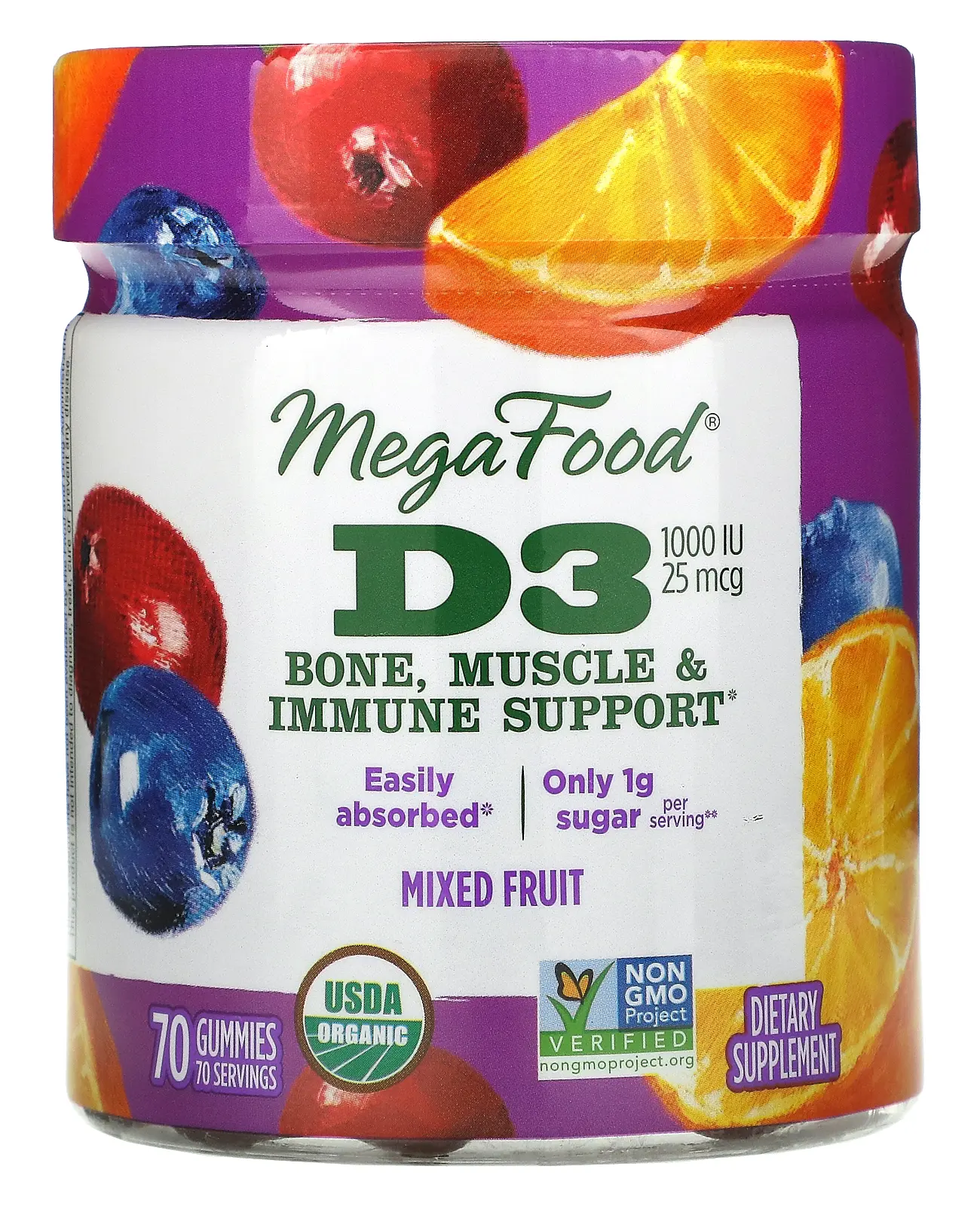 Витамины MegaFood D3, Mixed Fruit, 1000 МЕ (25 мкг), 70 мармеладок (MGF-10412)