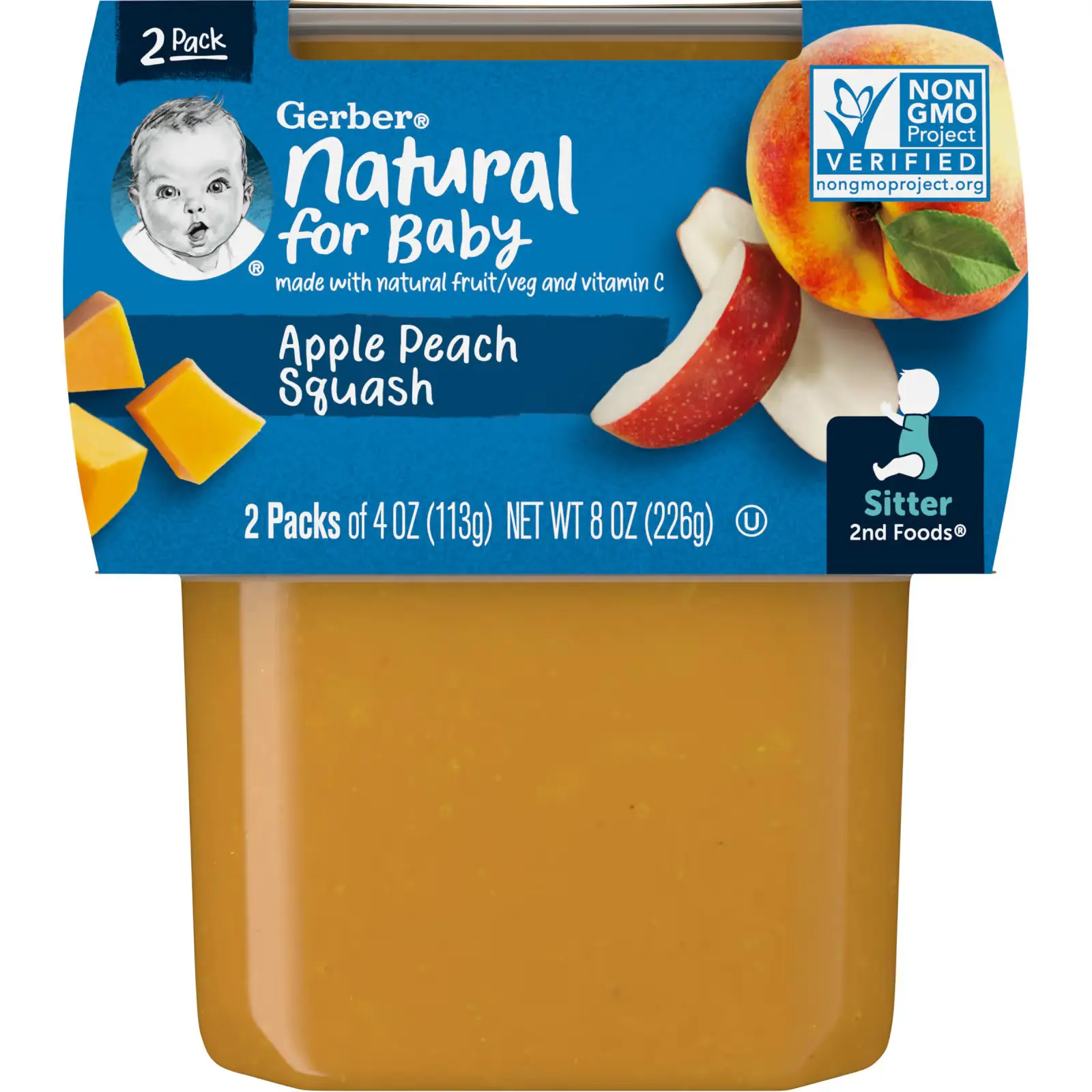 Пюре Gerber Natural for Baby, 2st Foods, Apple, Peach, Squash, 2 банки по 113 г (GBR-07685)