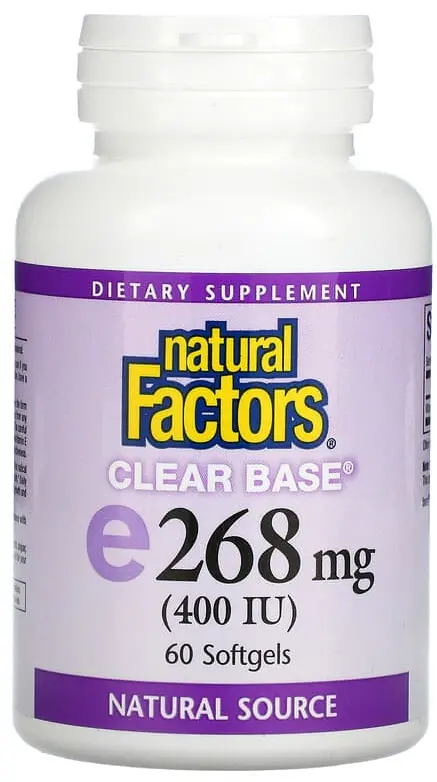 Витамины Natural Factors Clear Base Vitamin E, 268 мг (400 МЕ), 60 мягких капсул  (NFS-01443)