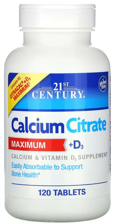 Витамины 21st Century Calcium Citrate Maximum + D3, 120 таблеток  (CEN-27493)