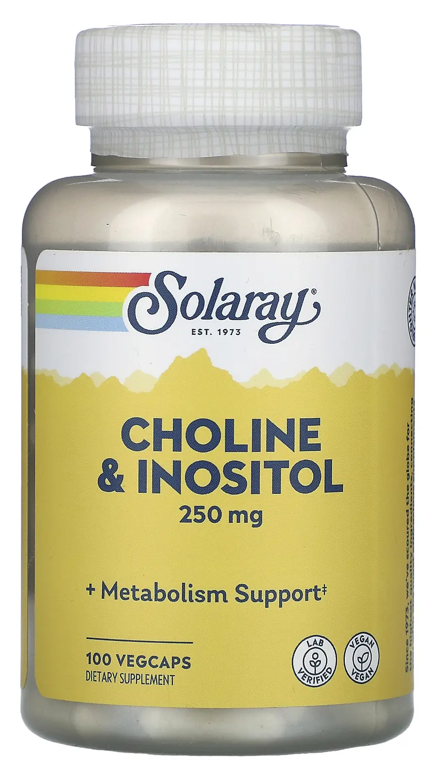 Минералы Solaray Choline & Inositol, 250 мг, 100 веганских капсул (SOR-04318)