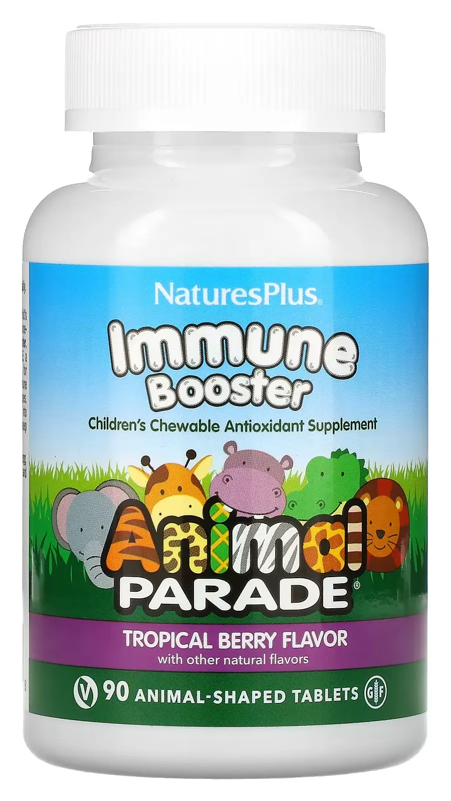 Витамины Natures Plus Animal Parade, Kids Immune Booster, Tropical Berry, 90 таблеток в форме животных (NAP-29978)